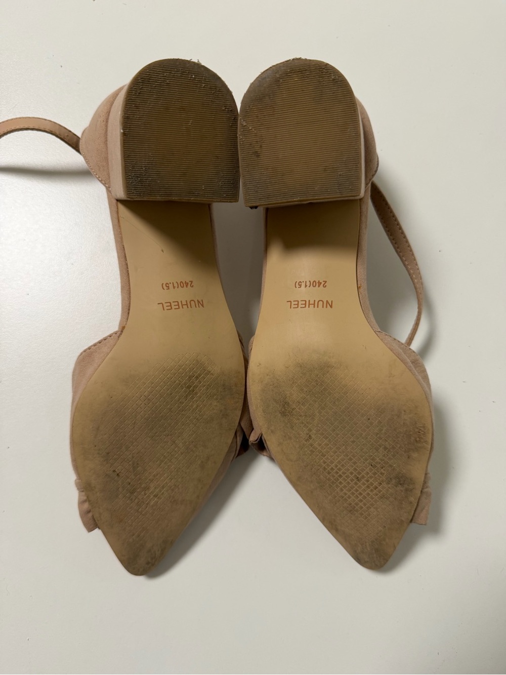Nude Suede Ruffle Pointed-Toe Heels - Picture 3 of 4